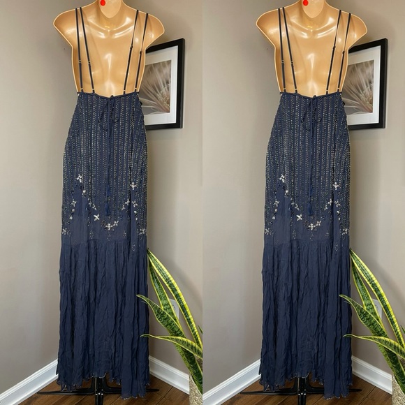 Free People Floral Sequined Beaded Gown Dress - Picture 3 of 4